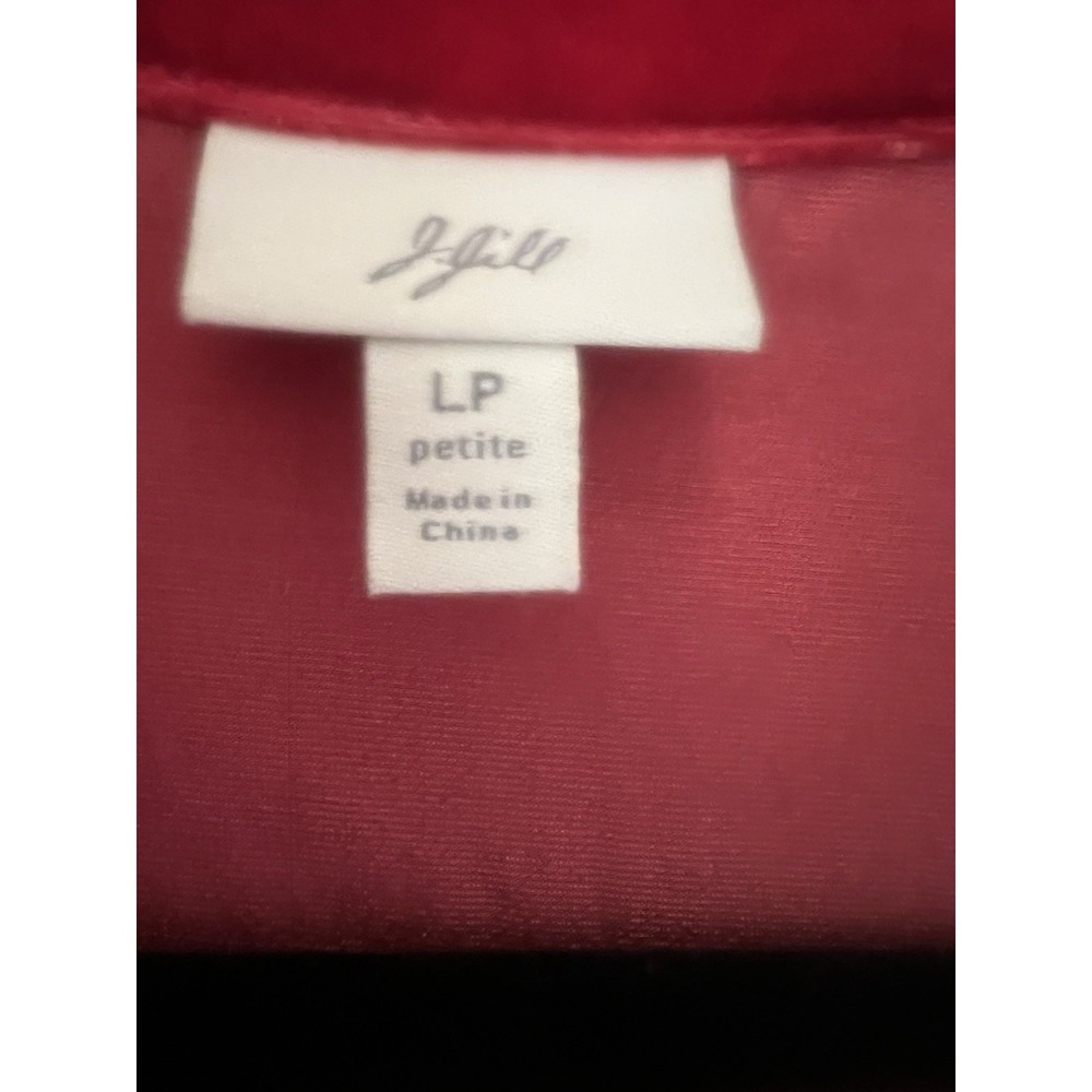 J Jill Crushed Rich Red Velvet Button Up Tunic Top Blouse Silk Blend L Petite - Picture 8 of 10